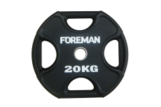 Олимпийский диск в уретане FOREMAN Plate X-Training 20 кг, четыре отверстия, серый чугун, черный