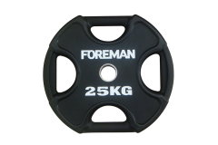 Олимпийский диск в уретане FOREMAN Plate X-Training 25 кг, четыре отверстия, серый чугун, черный