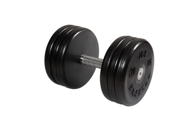 Гантель MB Barbell классик с вращающейся ручкой\хром чёрная 30 кг MB-FdbEM-B30 