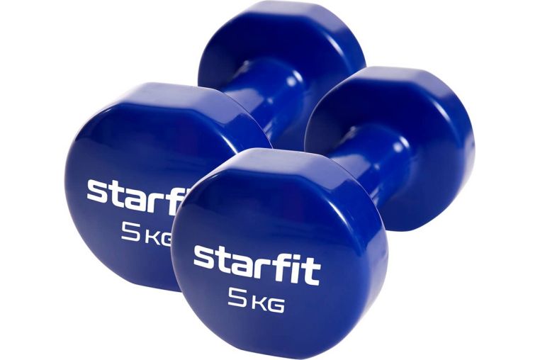 Гантель виниловая Core 5 кг Star Fit DB-101 темно-синий, 2 шт 