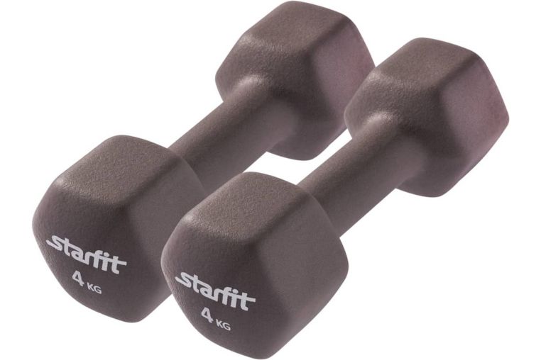 Гантель неопреновая Star Fit DB-201 4 кг, холодный серый, 2 шт 