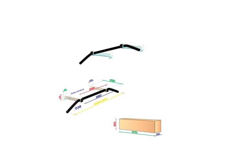 Турник настенный BaseFit Slim 1, разборный, d=28 мм, ширина 100 см, вынос 25 см фото 1