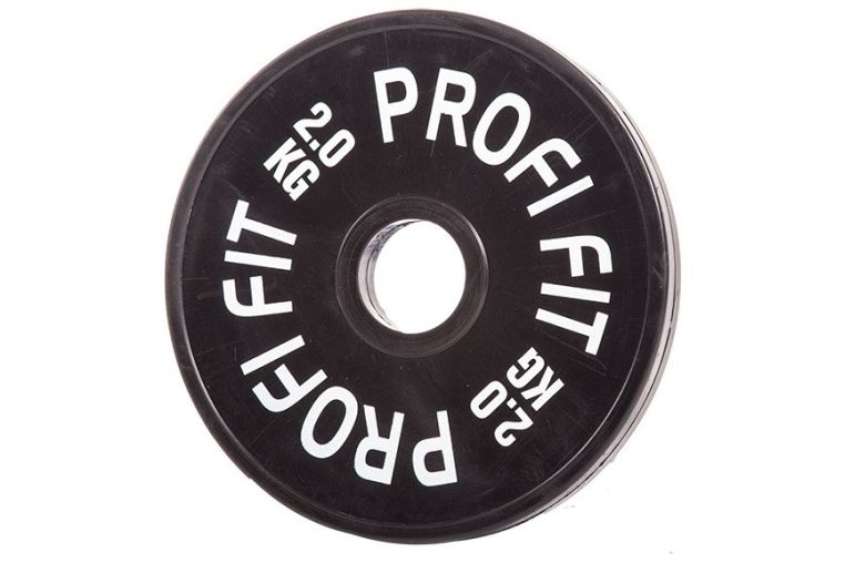 Диск для штанги Profi-Fit каучуковый, черный, d-51 2кг фото 1