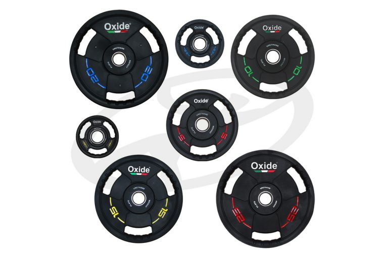 Диск олимпийский Oxide Fitness OWP02 D50мм полиуретановый, с 3-мя хватами, черный 5кг. фото 2