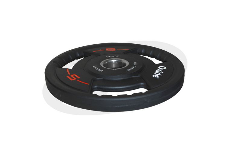 Диск олимпийский Oxide Fitness OWP02 D50мм полиуретановый, с 3-мя хватами, черный 5кг. фото 3