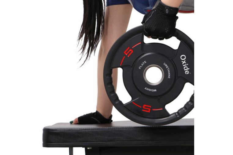 Диск олимпийский Oxide Fitness OWP02 D50мм полиуретановый, с 3-мя хватами, черный 5кг. фото 8