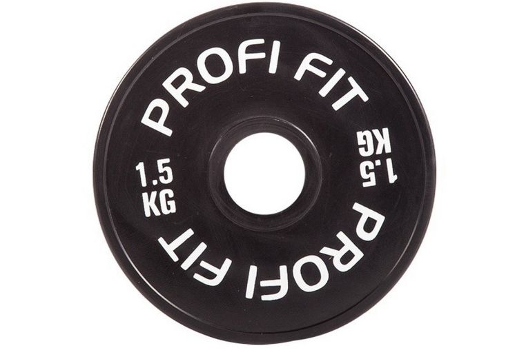 Диск для штанги Profi-Fit каучуковый, черный, d-51 1,5кг фото 2