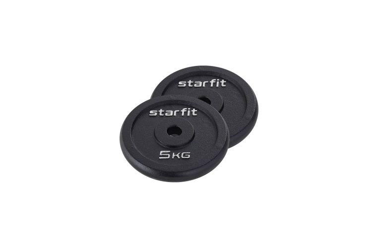 Диск чугунный 5 кг Star Fit d26 мм BB-204 черный, 2 шт 