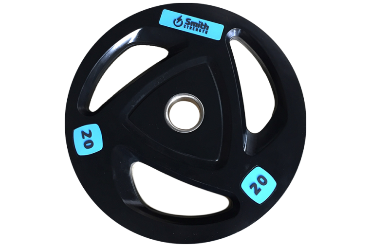 Диск для штанги Smith WP085-20 c 3-м хватом, обрезиненный, 20кг 