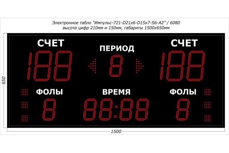 Табло для баскетбола Импульс 721-D21x6-D15x7-S6-A2 фото 1