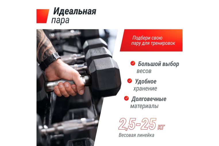 Ряд гантелей гексагональных UNIX Fit обрезиненные от 2,5 до 25 кг фото 1