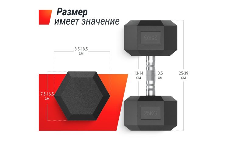 Ряд гантелей гексагональных UNIX Fit обрезиненные от 2,5 до 25 кг фото 2